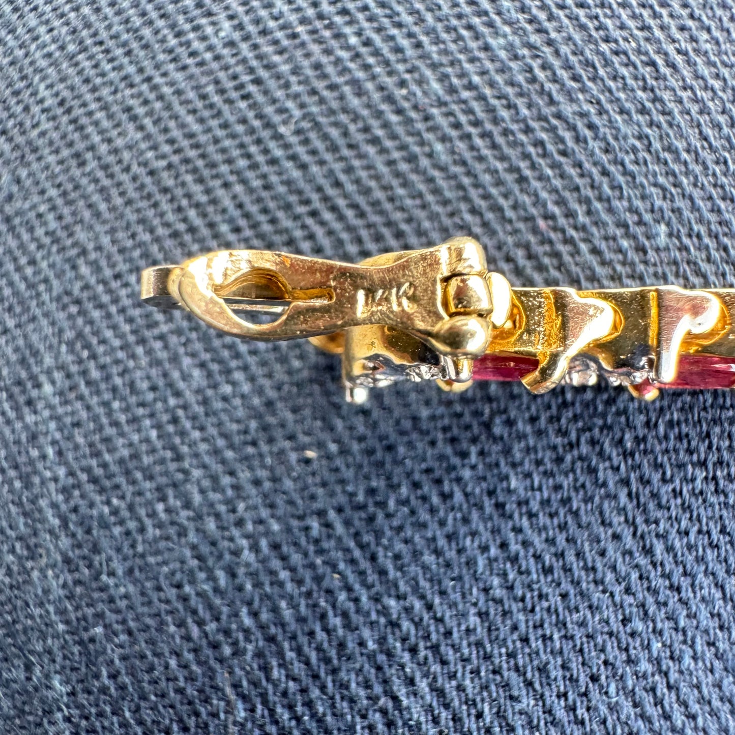 Vintage Solid 14k Yellow Gold 5.0Ctw Natural Ruby And .50ctw Diamond Tennis Bracelet (7.25”)