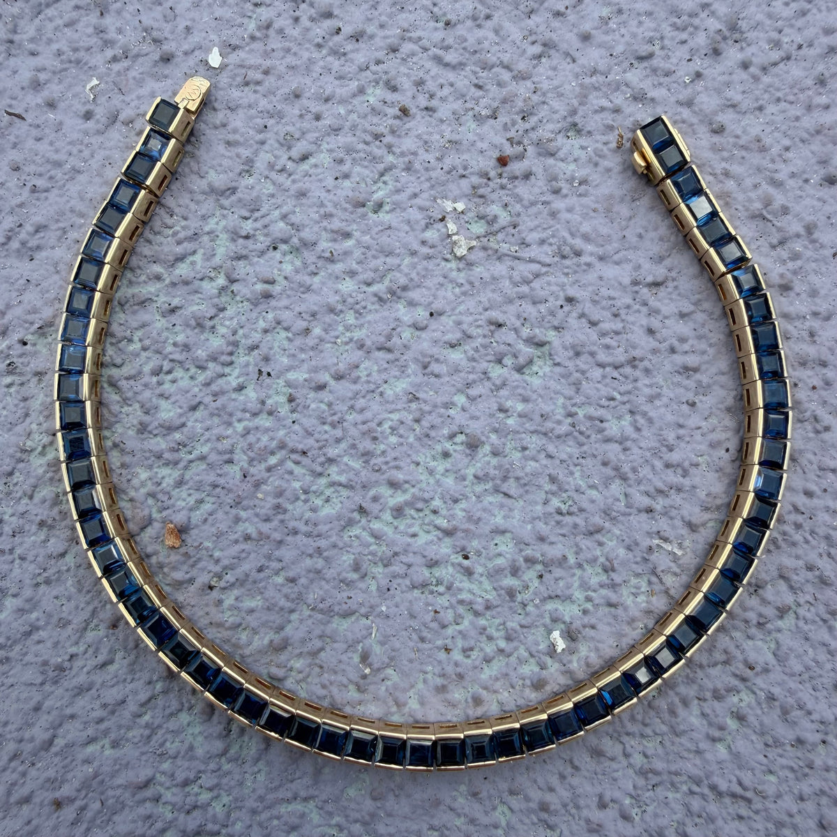 1930’s/40’s Solid 18k Yellow Gold 6.0ctw Carré Cut Natural Blue Sapphire Tennis Bracelet By Louis J. Meyer Inc. (7.25”)