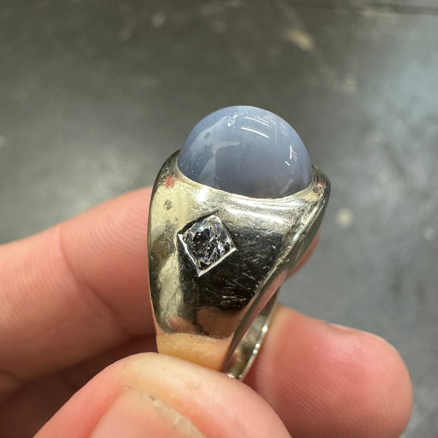 Vintage 14k White Gold Natural 3.00CT Star Sapphire .20CTW Diamond Trilogy Ring (8)