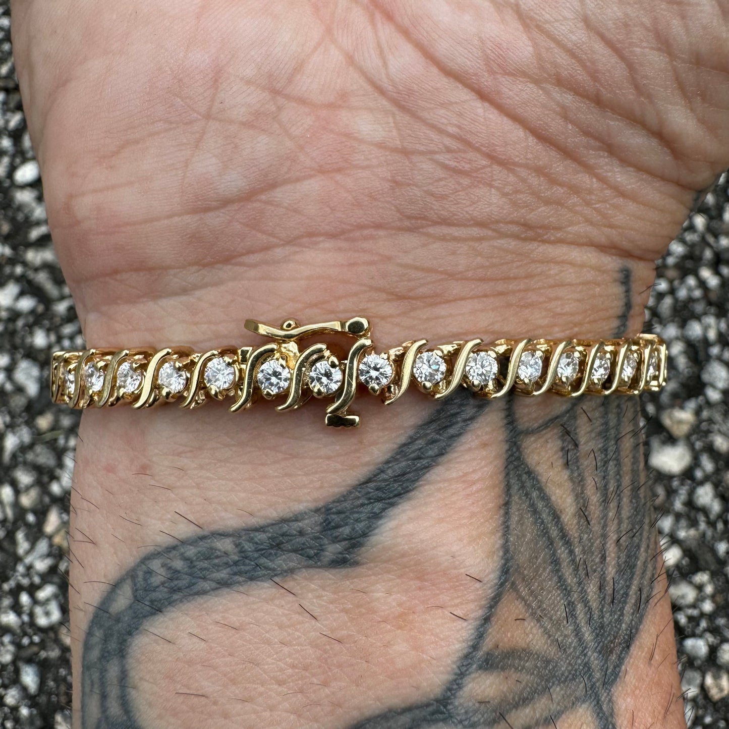 Vintage 2.5CTW Natural VS Diamond 14k Yellow Gold S-Link Tennis Bracelet (6.75”)