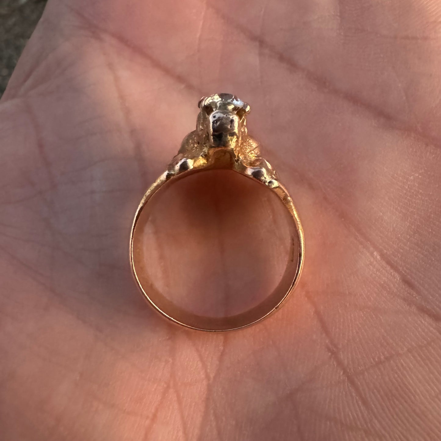 Victorian Era Solid 14k Yellow Gold .50Ct Natural Old Euro Cut Diamond Lion Ring (7.5)