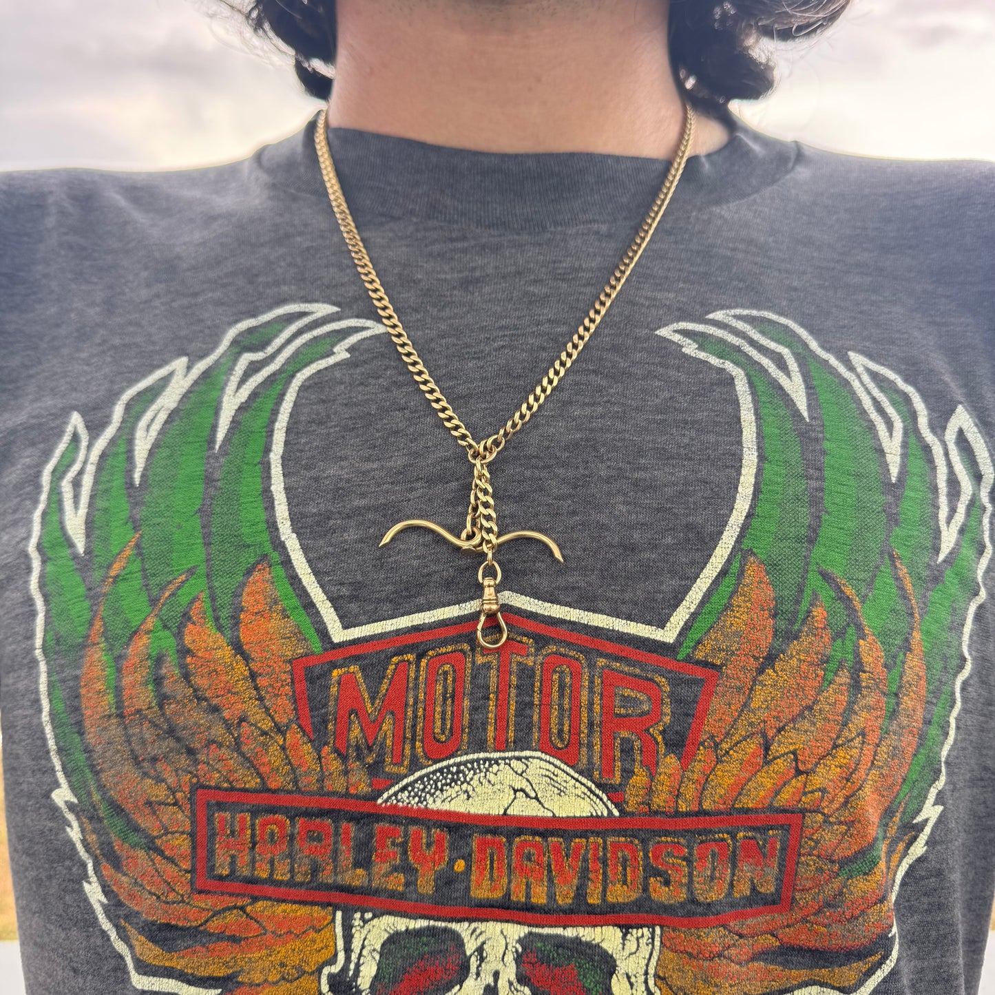 Antique Solid 14k Yellow Gold Double Dog Clip Curb Link Albert Watch Chain Necklace (21”)