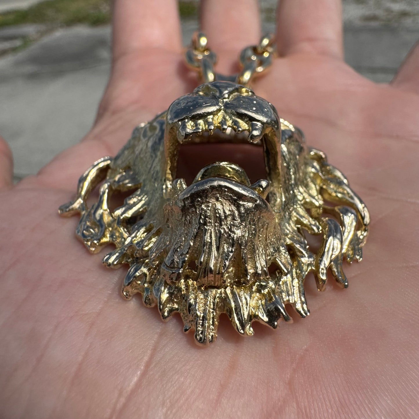 Vintage Solid 14k Yellow Gold Natural Diamond Large Heavyweight Lion Pendant