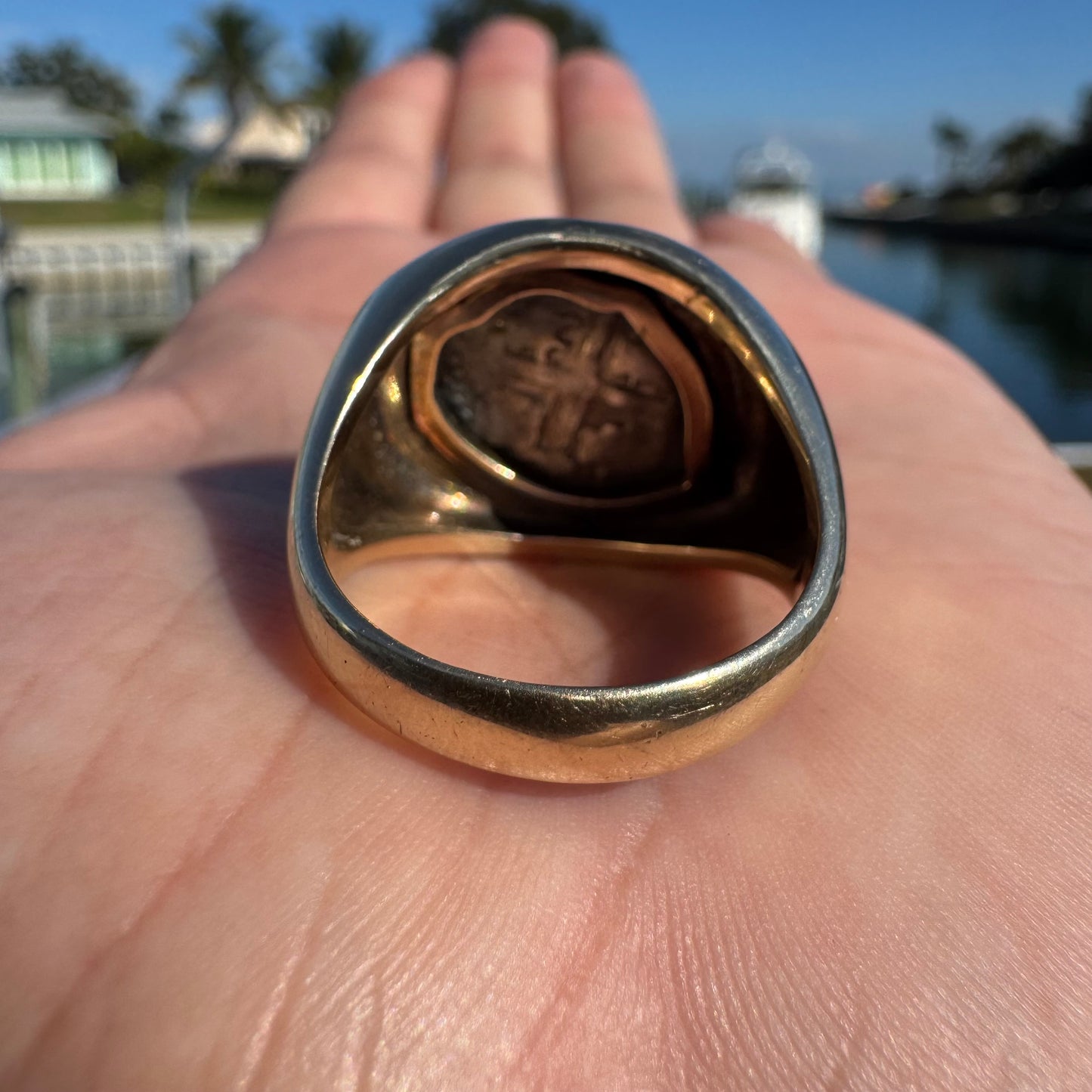 1670’s Spanish Cob 14k Yellow Gold Coin Ring (11.5)