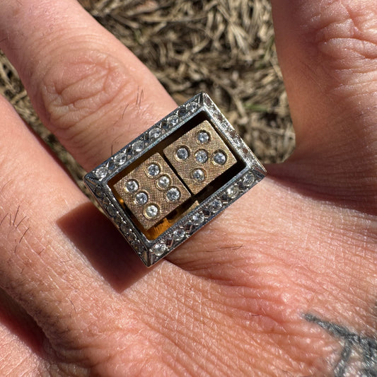 1970’s Custom Handcrafted Solid 14k Yellow Gold .50ctw Natural Diamond Spinning Dice Ring (8.25)
