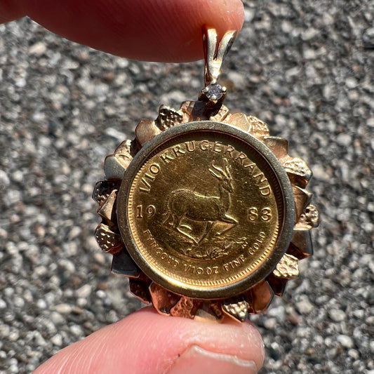 1983 South Africa 1/10 oZ Krugerrand Coin Nugget Pendant