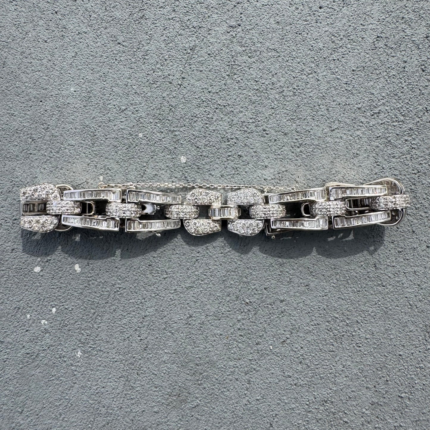 Art Deco Solid 18k White Gold Heavyweight 12.5ctw Natural Diamond Bracelet (8”)