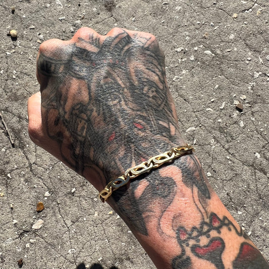 1980’s Solid 14k Italian Yellow Gold Tigers Eye Link Bracelet (8.25”)