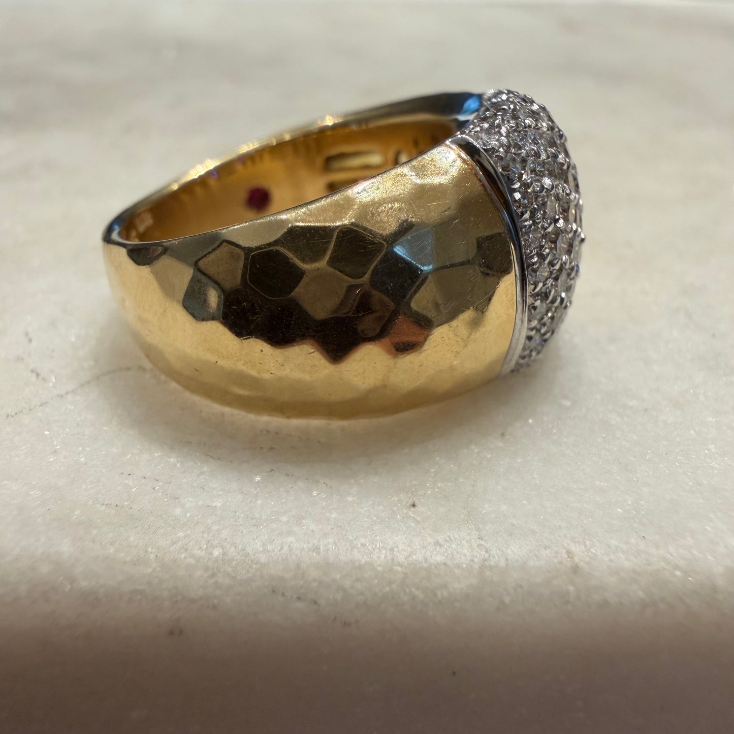 Roberto Coin 18k Italian Yellow Gold 1.25ctw Natural Diamond Martellato Designer Ring (6.5)