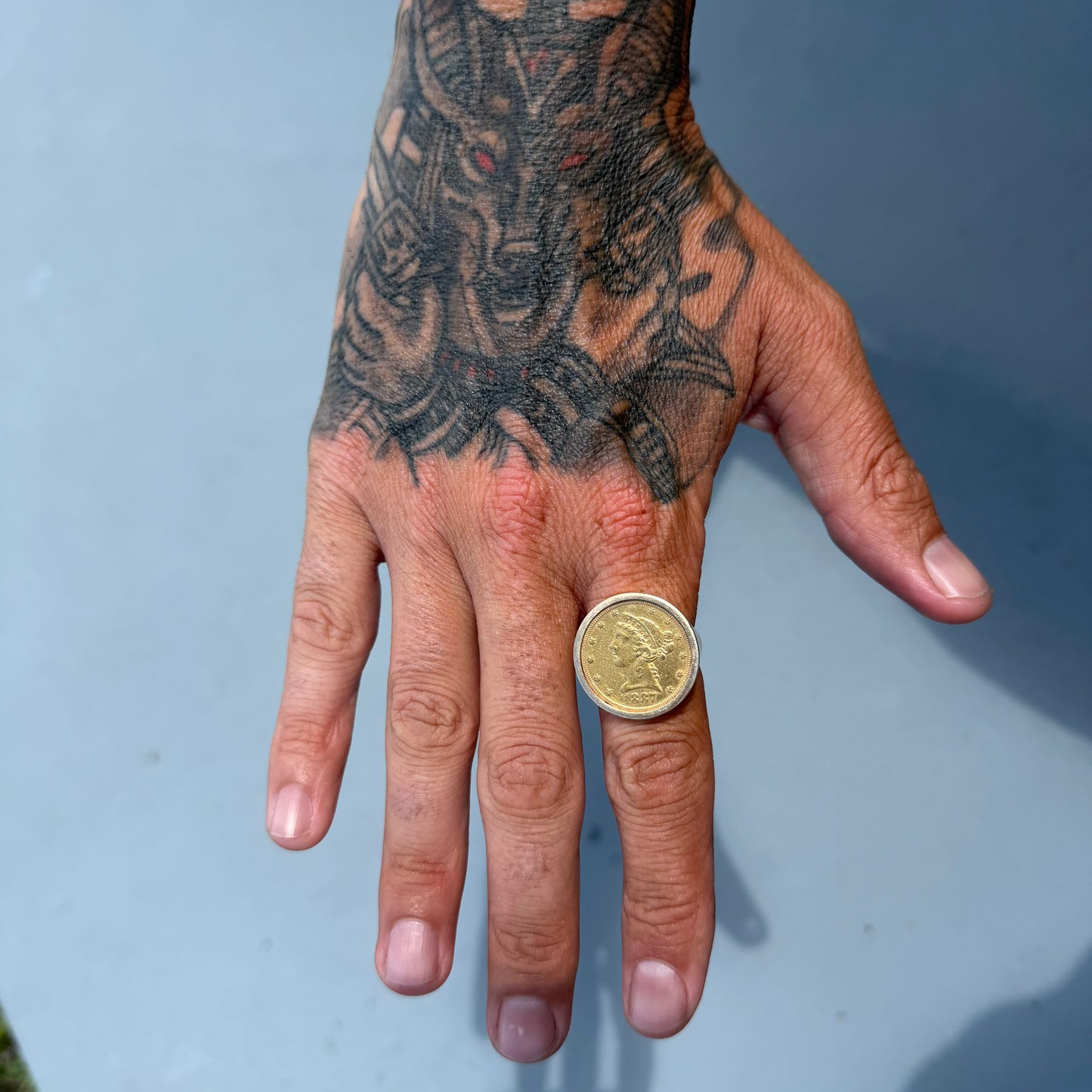 Vintage Bezel Set Solid 14k Yellow Gold 1887 $5 Liberty Coin Ring