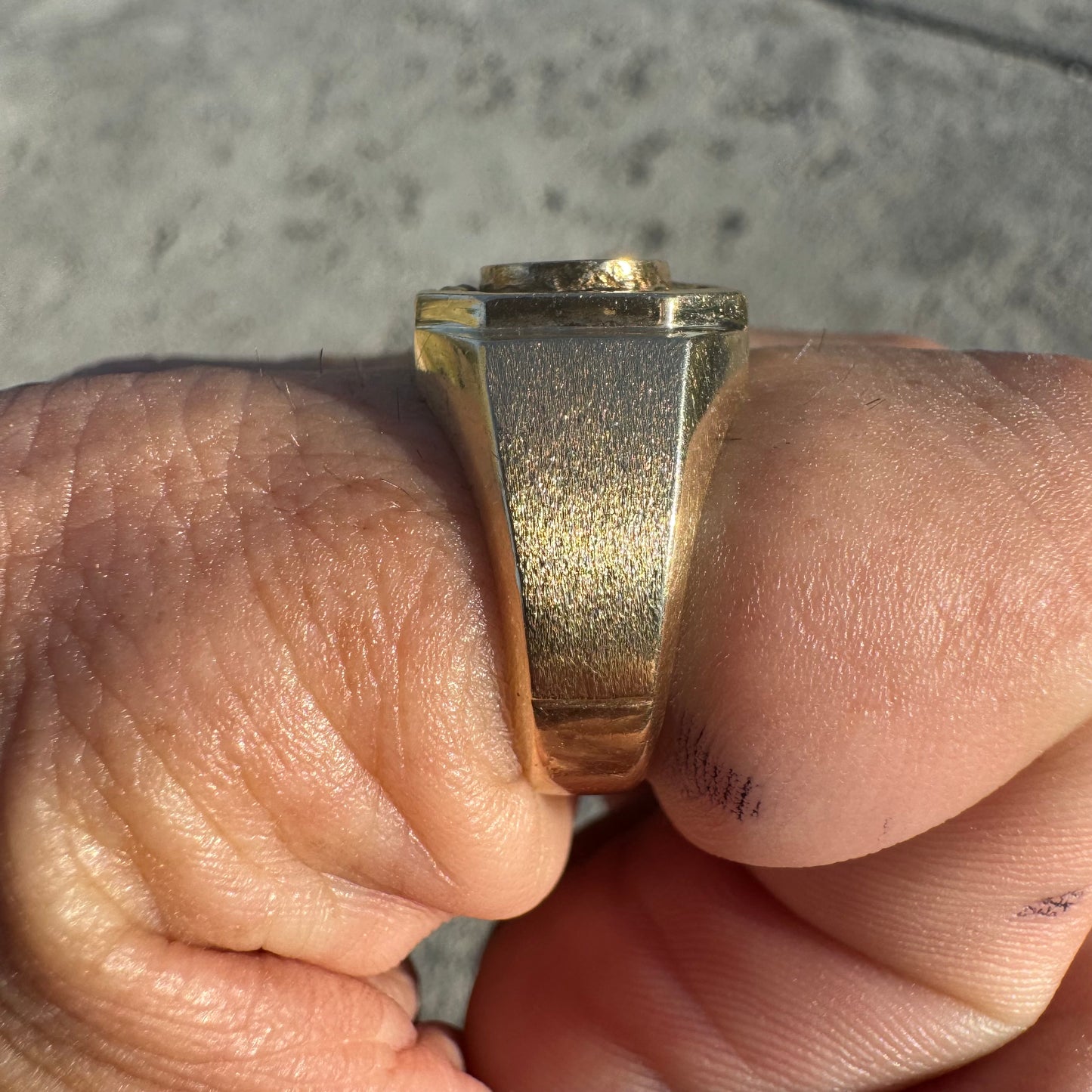 Vintage 14k Yellow Gold .35ct Natural Diamond 22k Raw Gold Nugget Inlaid Signet Ring (8.5)
