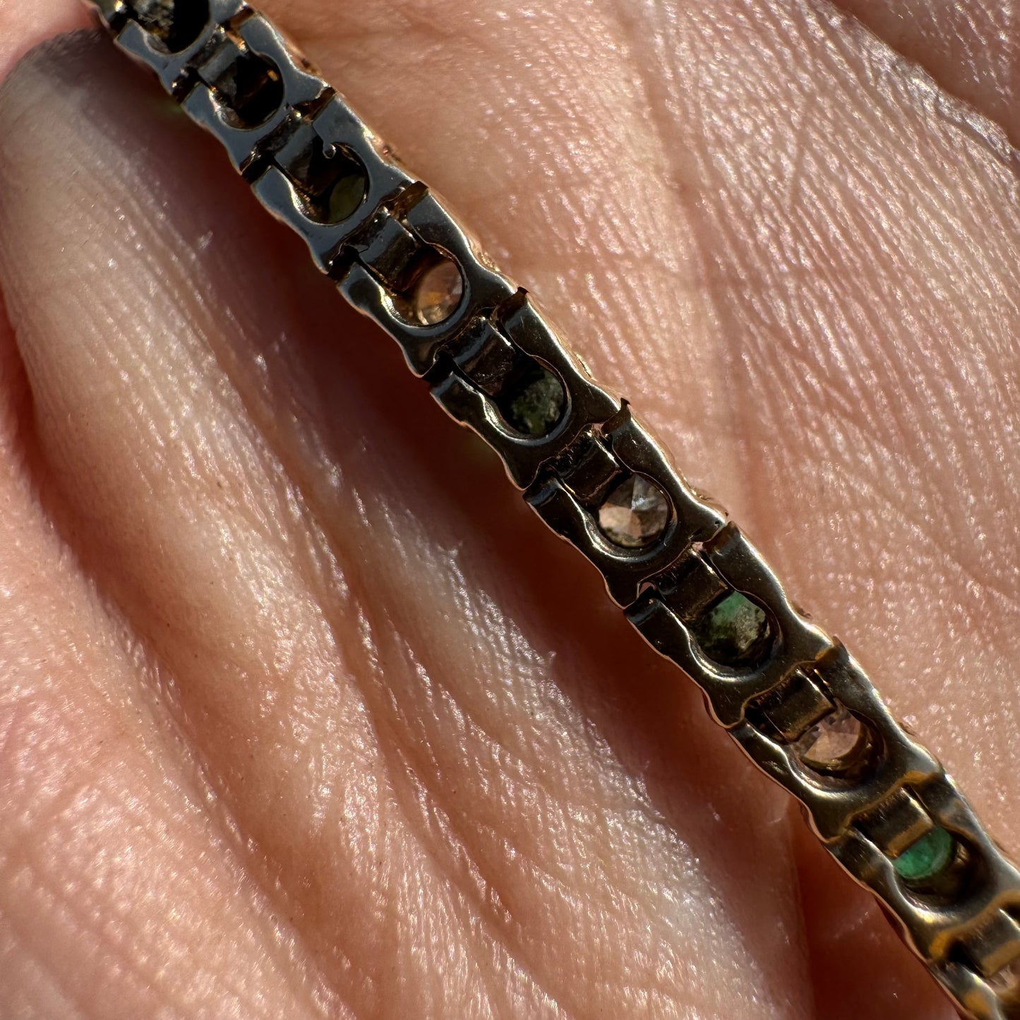Vintage 14k Yellow Gold 3.5ctw Natural Diamond And Emerald Classic Tennis Bracelet (7.25”)