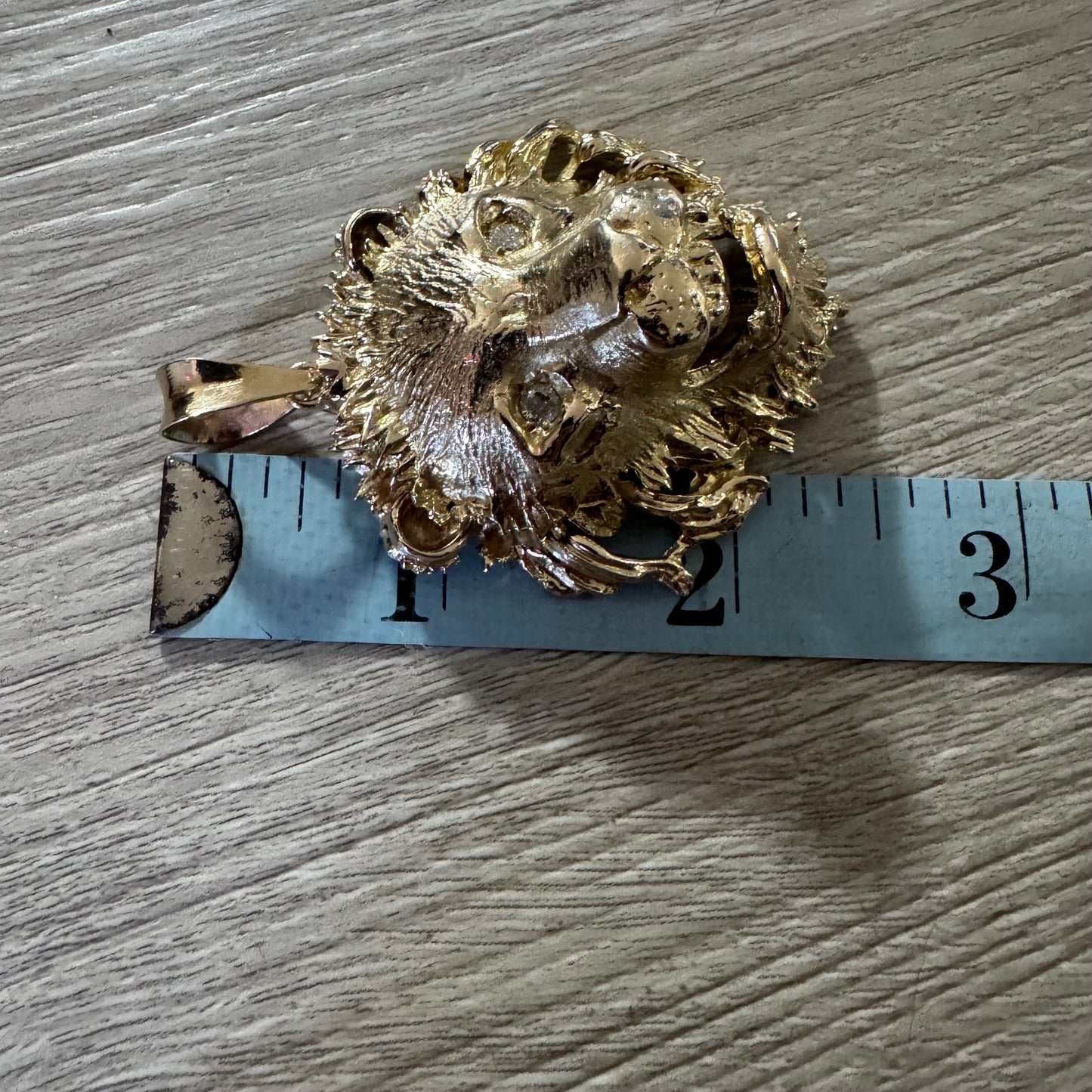 Vintage Solid 14k Yellow Gold Natural Diamond Large Heavyweight Lion Pendant