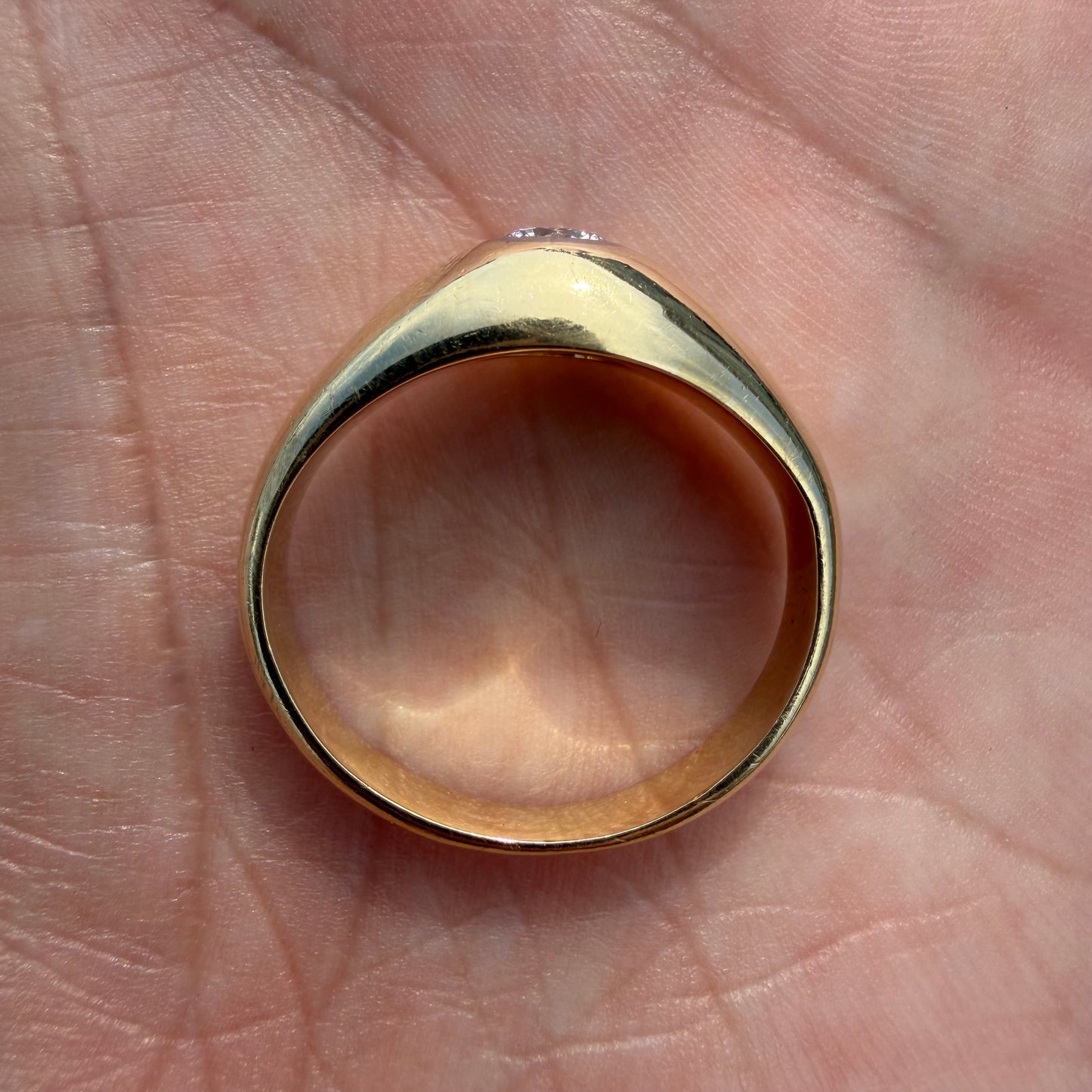 Art Deco Solid 14k Yellow Gold .40ct Natural VS Old Euro Cut Diamond Rub Over Gypsy Ring (8.5)