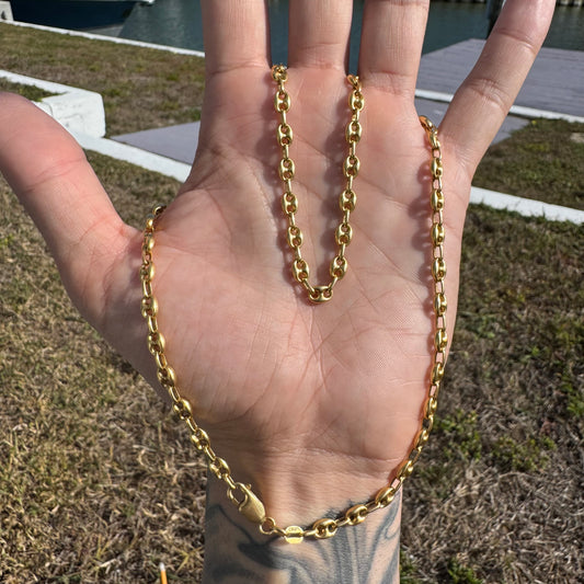 Vintage 14k Vibrant Yellow Gold Italian Puffed Mariner Link Necklace (20.75”)