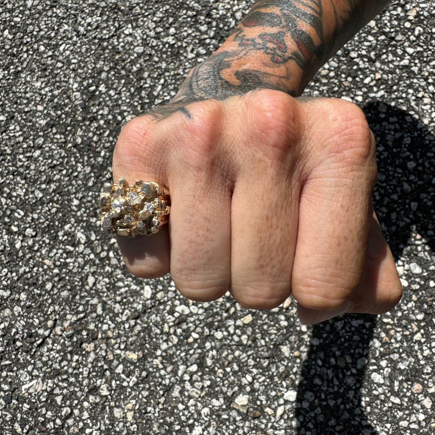 1980’s Solid 14k Yellow Gold Heavyweight .35ctw Diamond Encrusted Nugget Ring (8.5)