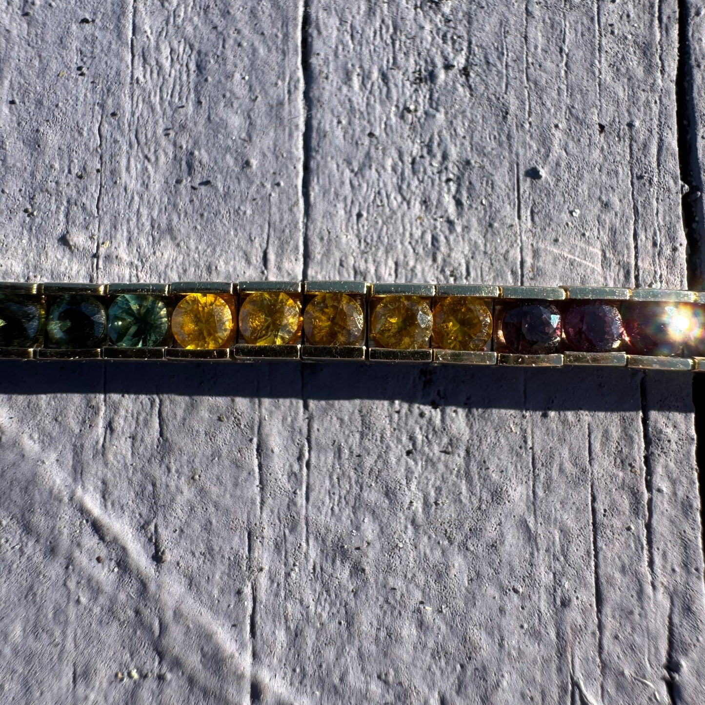 Vintage Solid 14k Yellow Gold 6.0ctw Natural Sapphire Rainbow Tennis Bracelet (7”)
