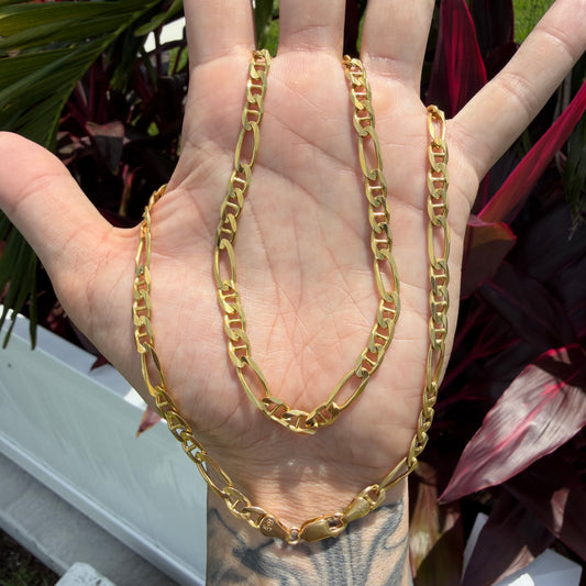 Vintage Solid 14k Italian Yellow Gold Knife Edged Mariner Figaro Link Necklace (24”)