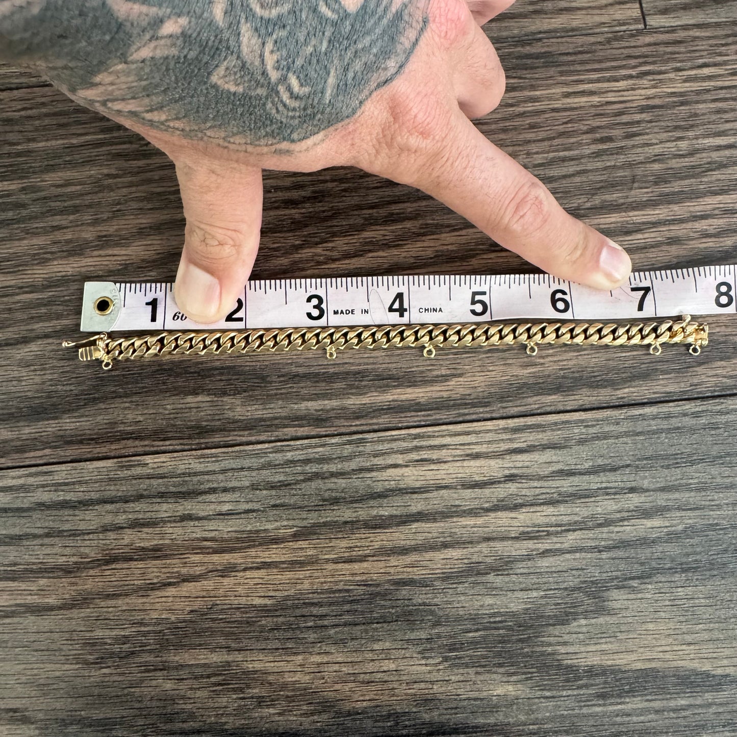 Mid-Century Solid 18k Yellow Gold Handmade Miami Cuban Link Charm Bracelet (7.25”)