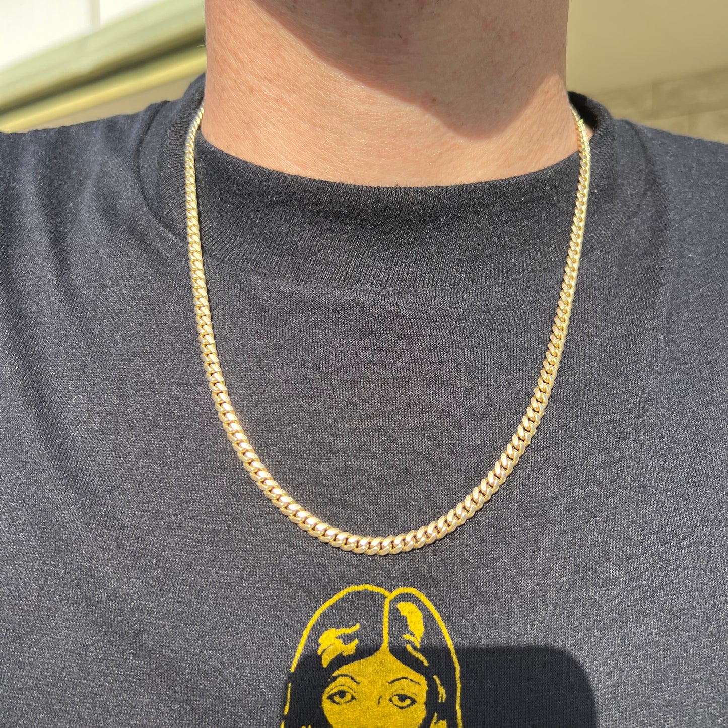 Solid 14k Yellow Gold Italian Made Miami Cuban Link Necklace (20”)