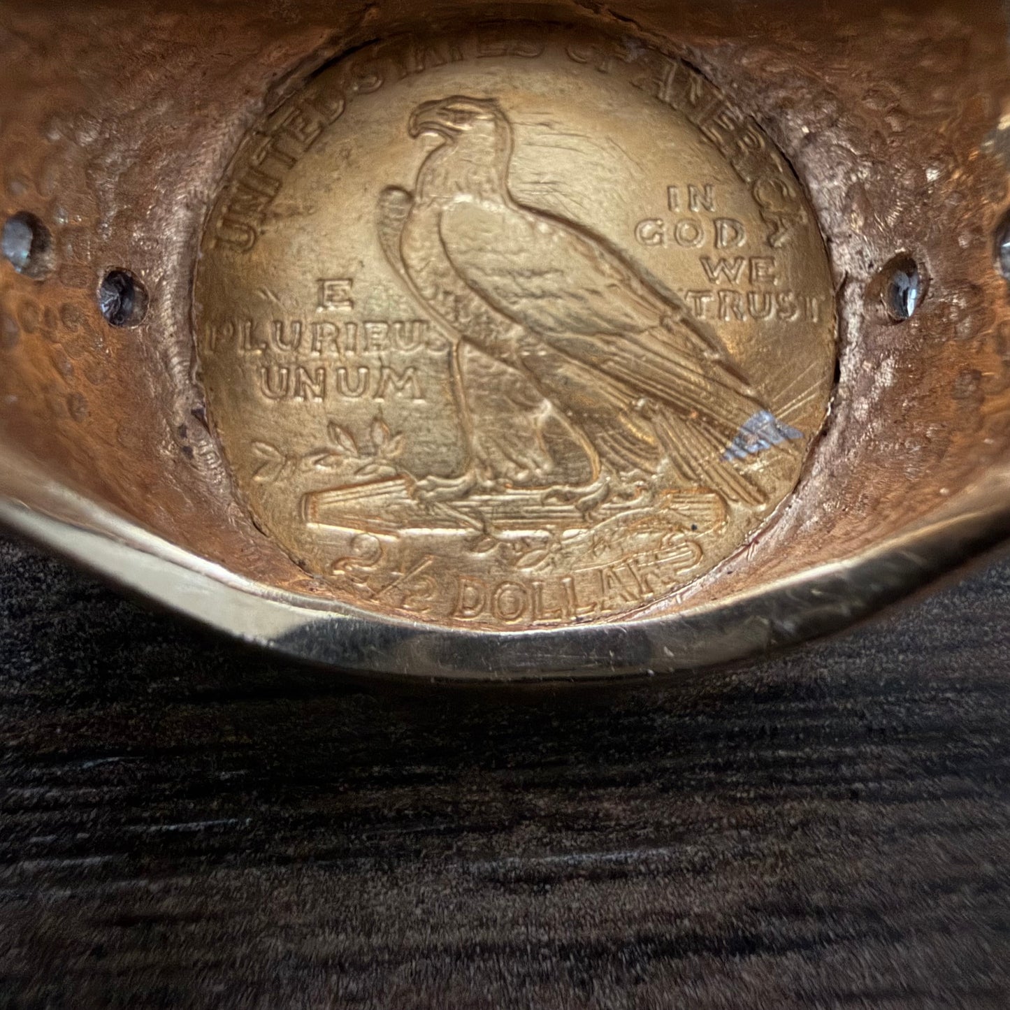 Vintage Solid 14k Yellow Gold Natural Diamond 1908 Indian Head $2.50 Coin Ring (12)