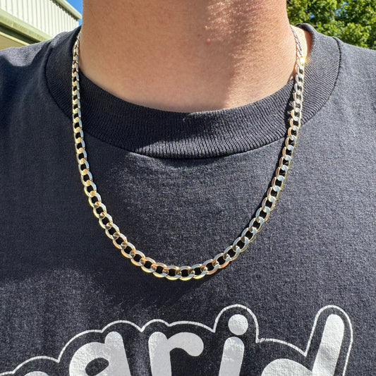 Vintage Solid 14k Yellow Gold Beveled Edge Cuban Link Necklace (20.5”)
