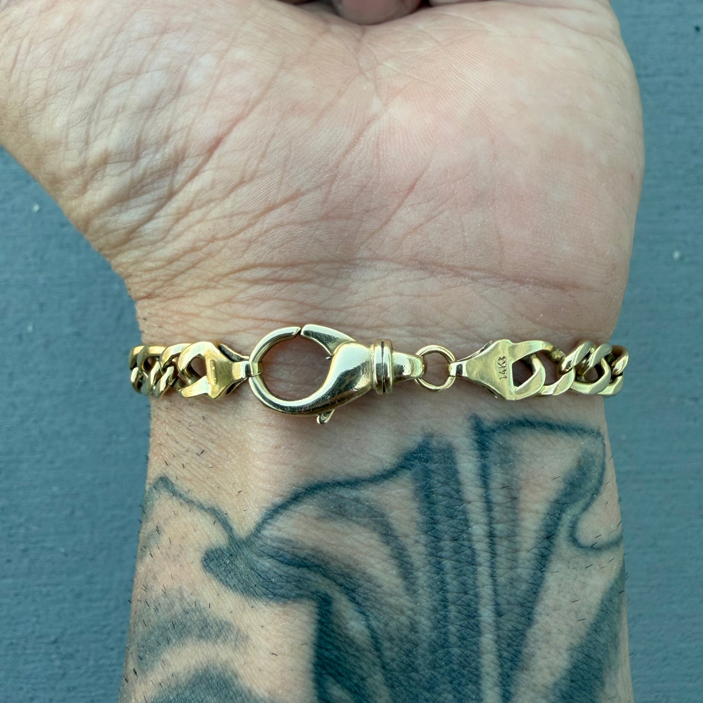 Vintage Solid 14k Italian Yellow Gold Tigers Eye Link Bracelet (7”)
