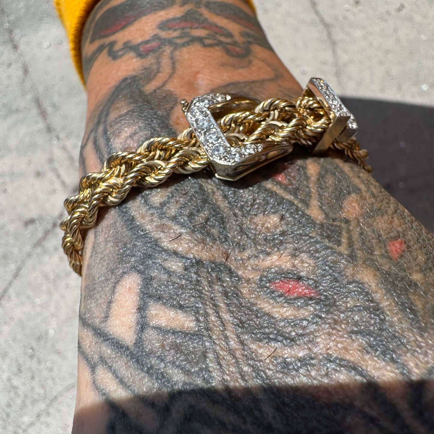 Circa 1970’s Solid 14k Yellow Gold .75ctw Natural Diamond Double Rope Belt Bracelet (Fits 5”-7”)