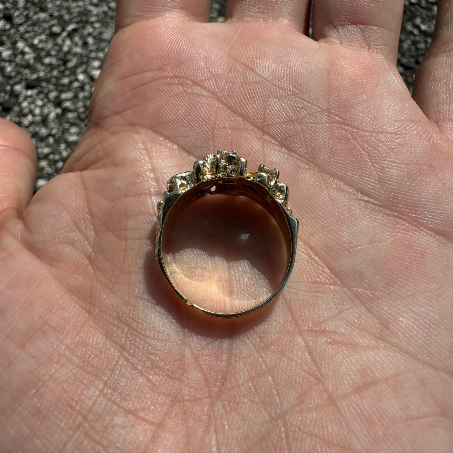 1980’s Solid Backed Custom Set .50Ctw Natural Diamond Nugget Ring (8.5)