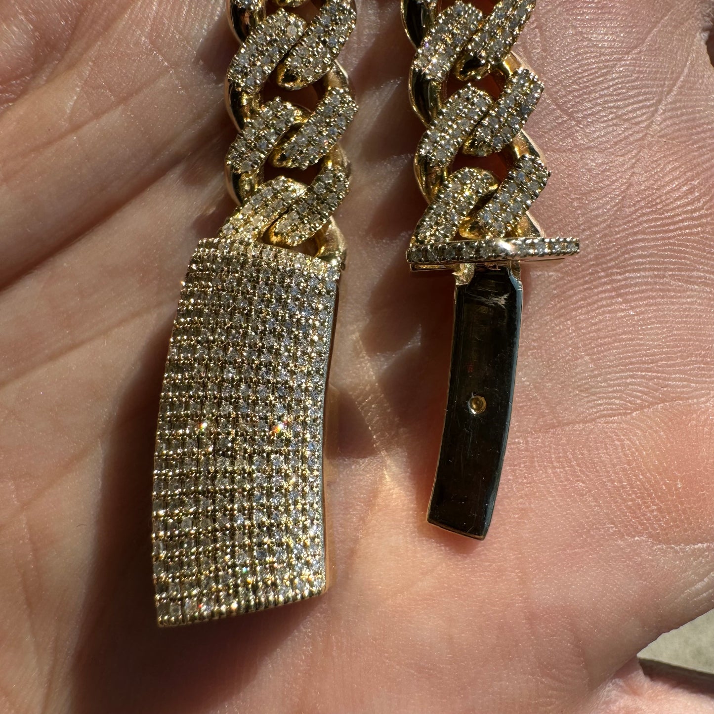 Solid 10k Yellow Gold 2 Row Prong Set 20.0ctw Natural Diamond Cuban Link Necklace (20”)
