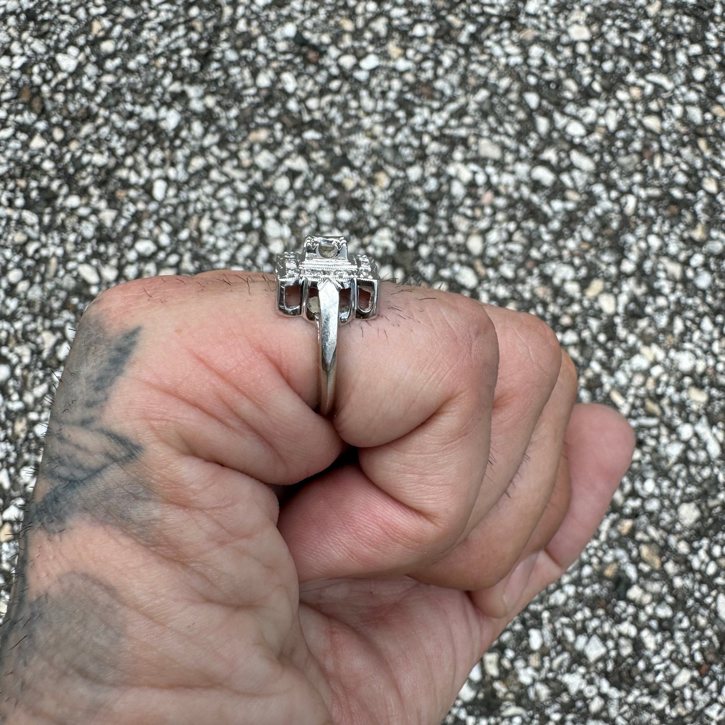 Circa 1930’s-1950’s 14k White Gold .95CTW VS Clarity Natural Diamond Art Deco Ring (5.25)