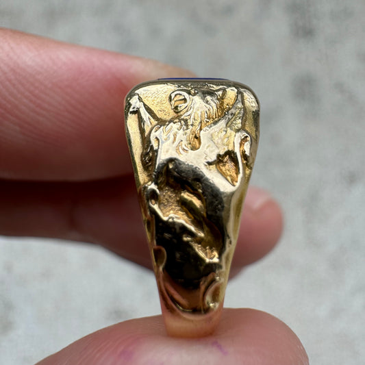 Art Nouveau 14k Yellow Gold Raw Lapis Griffin Signet Ring By Larter And Sons (6)