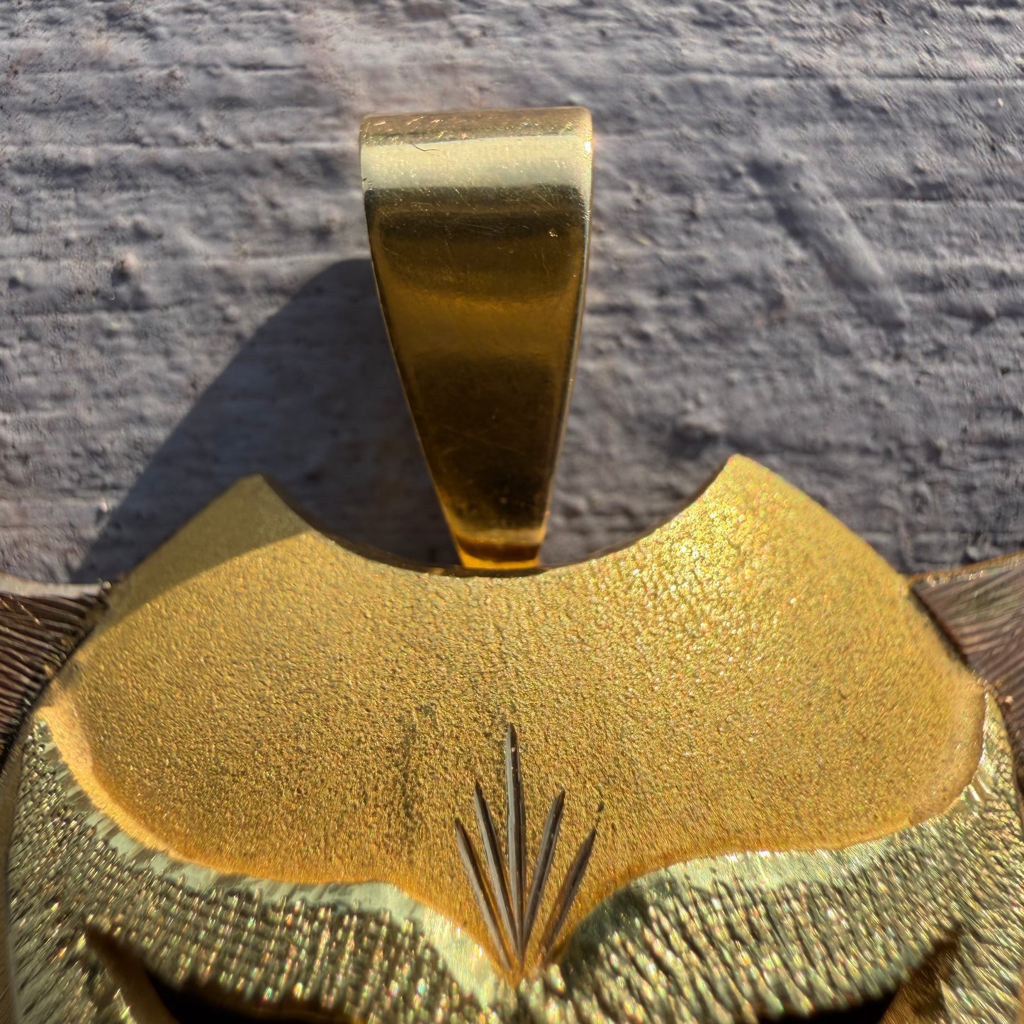 Mid-Century Solid 18k Gold Large Mexican Folkart Diablo Mask Pendant