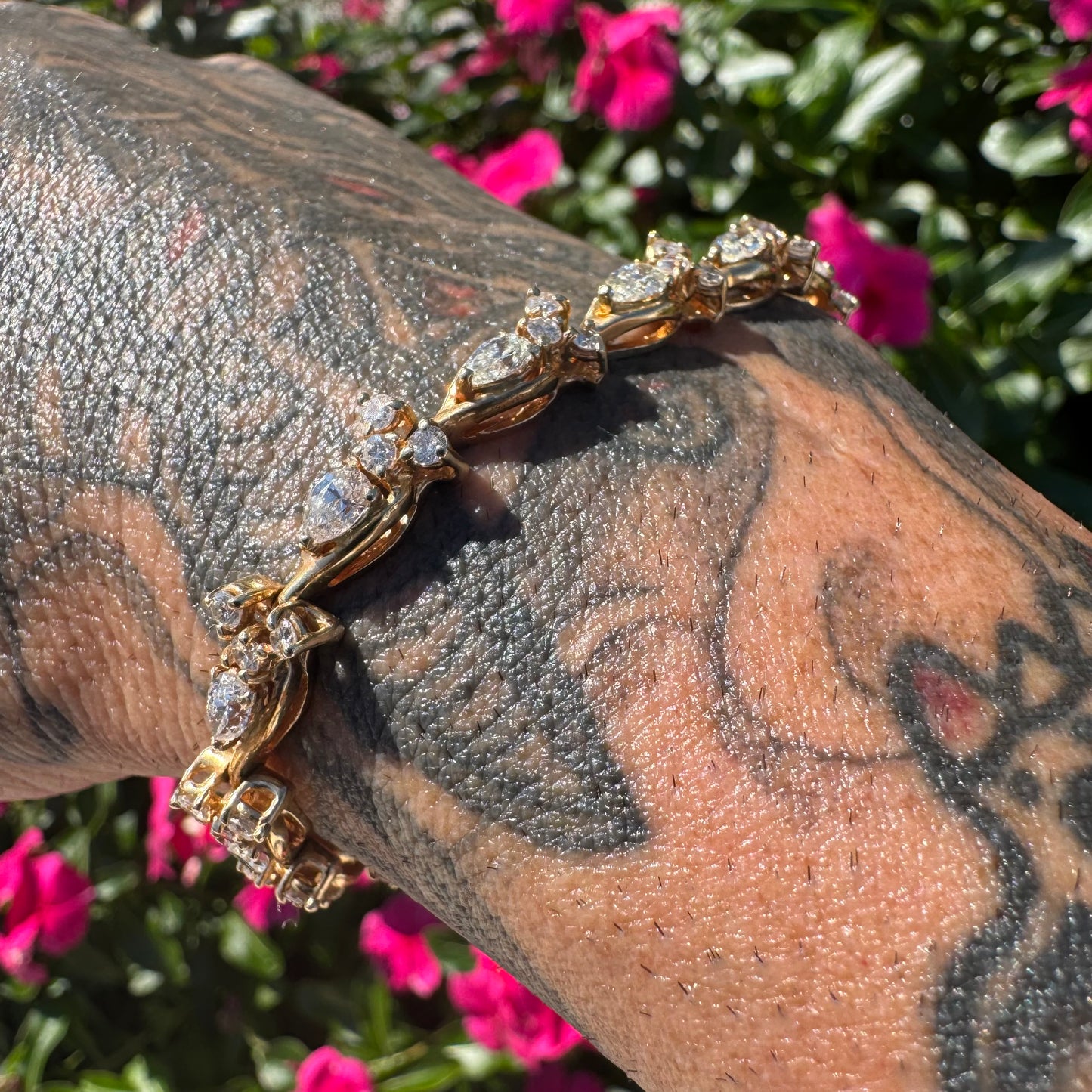 Vintage Solid 14k Yellow Gold 6.0ctw Natural Diamond Bracelet (7”)