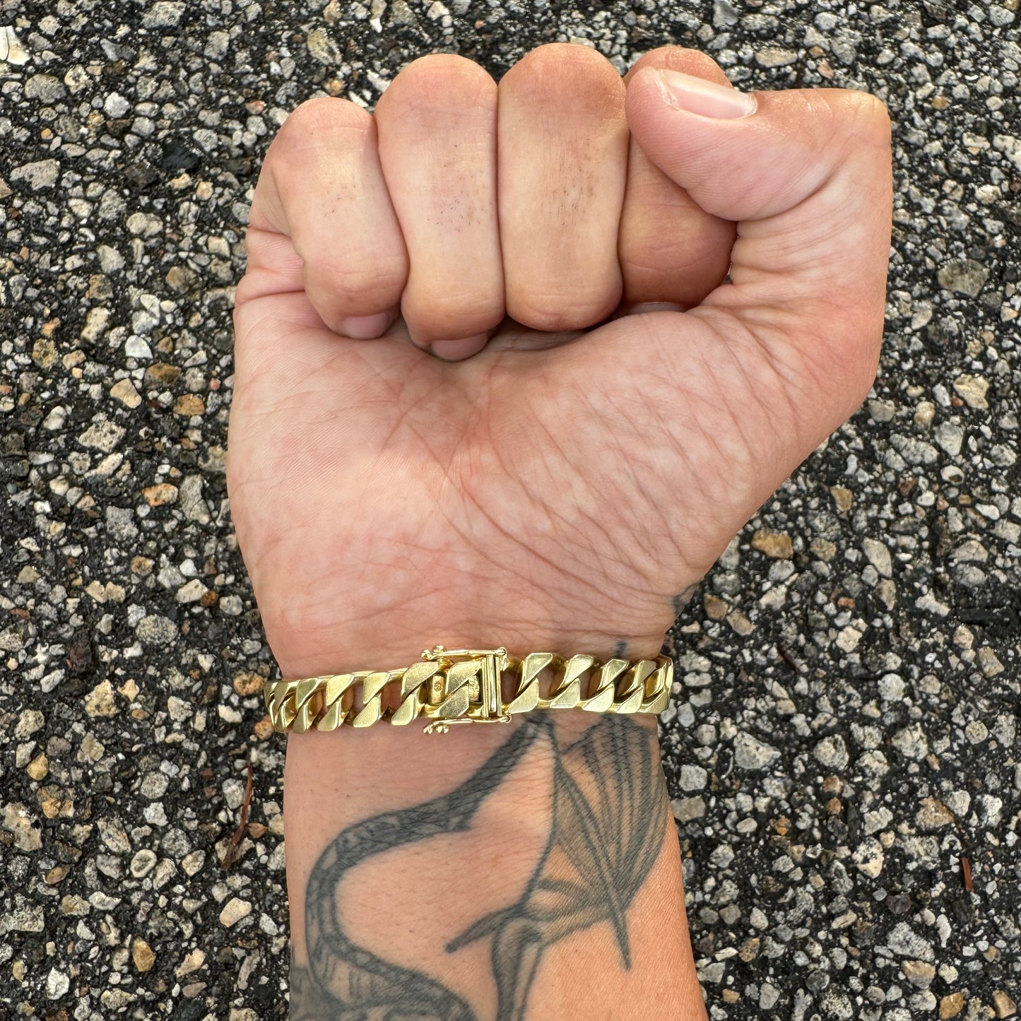 Old School Vintage Solid 14k Yellow Gold Blocked Cuban Link Bracelet (7.75”)