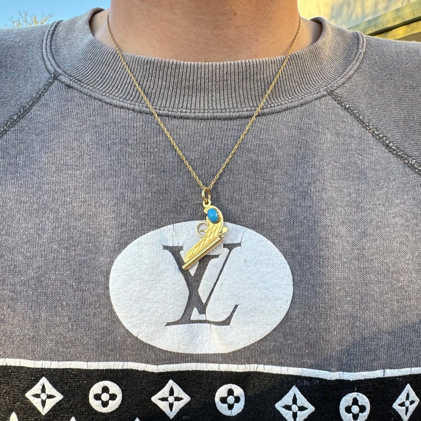 Mid-Century 18K Italian Yellow Gold Persian Turquoise Pistol Pendant
