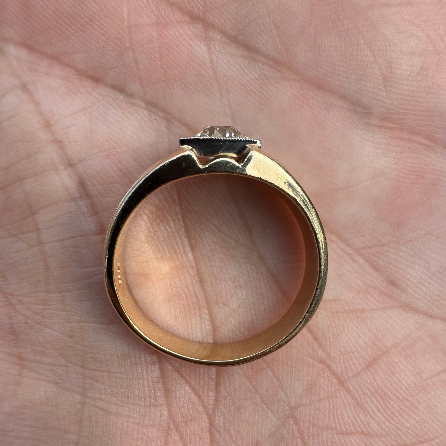 Antique Solid 14k Gold .75ct Old Euro Cut Diamond Gents Ring (10.5)