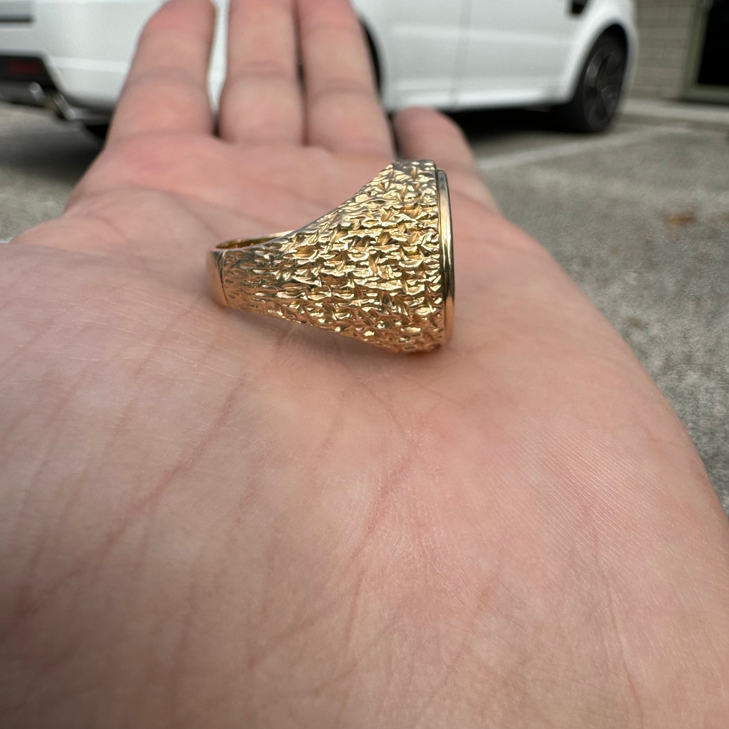 Vintage 24k Gold Credit Suisse Coin 14k Nugget Ring (8.75)