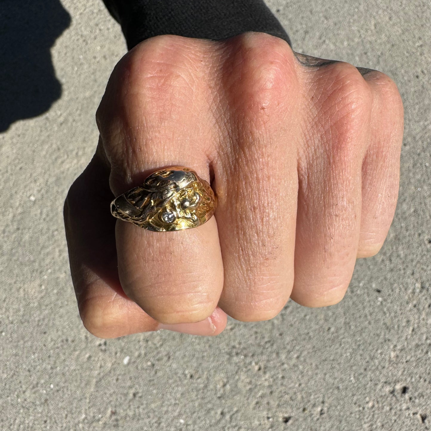 Early 1900’s Art Nouveau Solid 12k Yellow Gold Old Euro Cut Diamond Pirate Figural Ring (11)