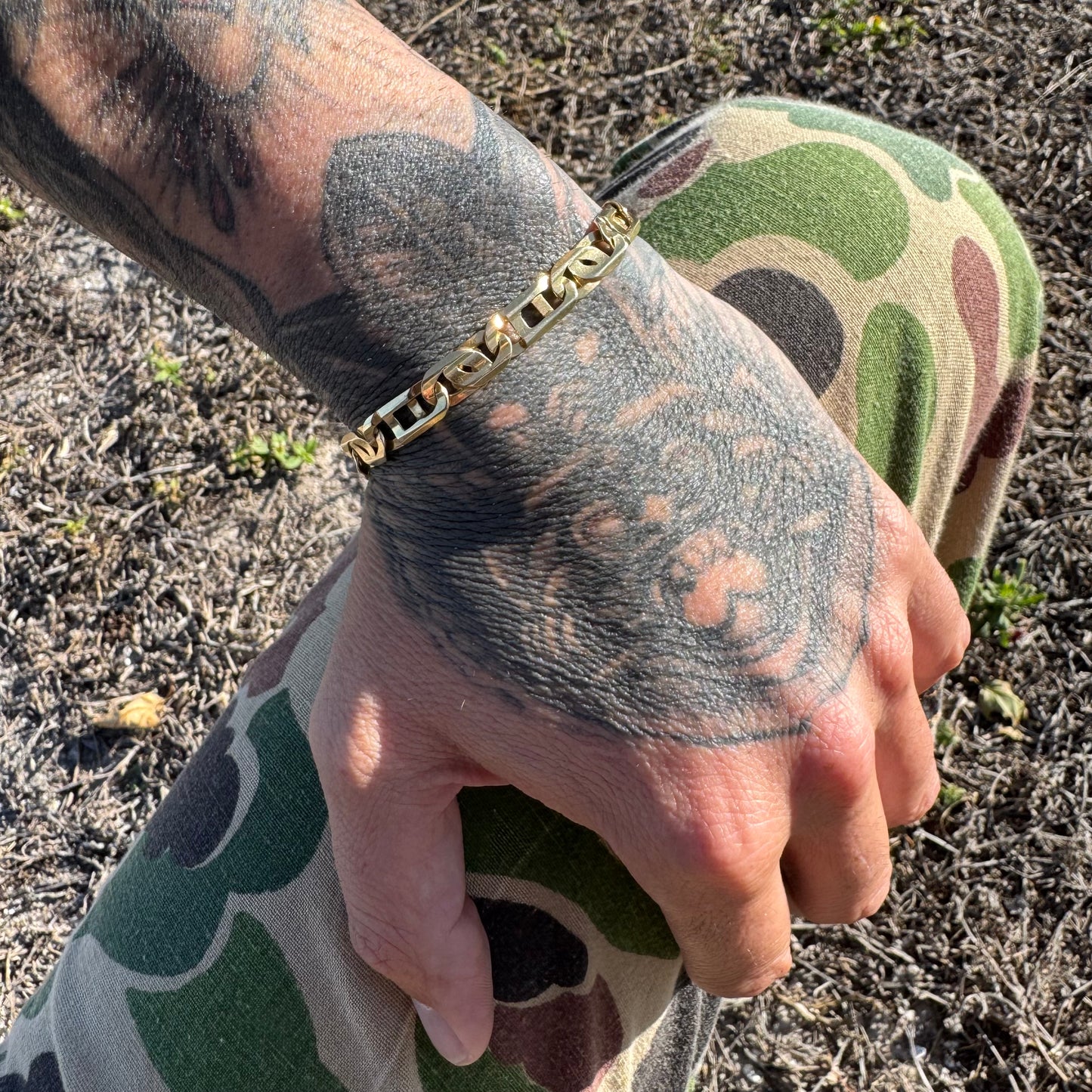 Vintage Solid 14k Yellow Italian Gold Heavyweight Intricate Tigers Eye Link Bracelet (8”)