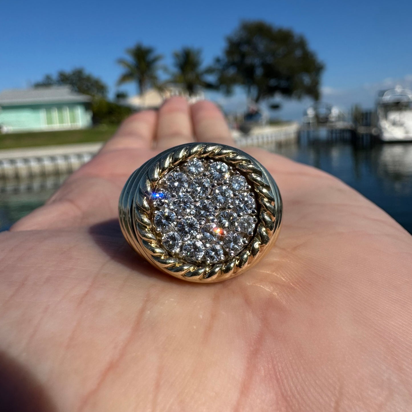 1970’s Solid 14k Yellow Gold 2.0ctw Natural VS Diamond Heavyweight Cluster Ring (12)