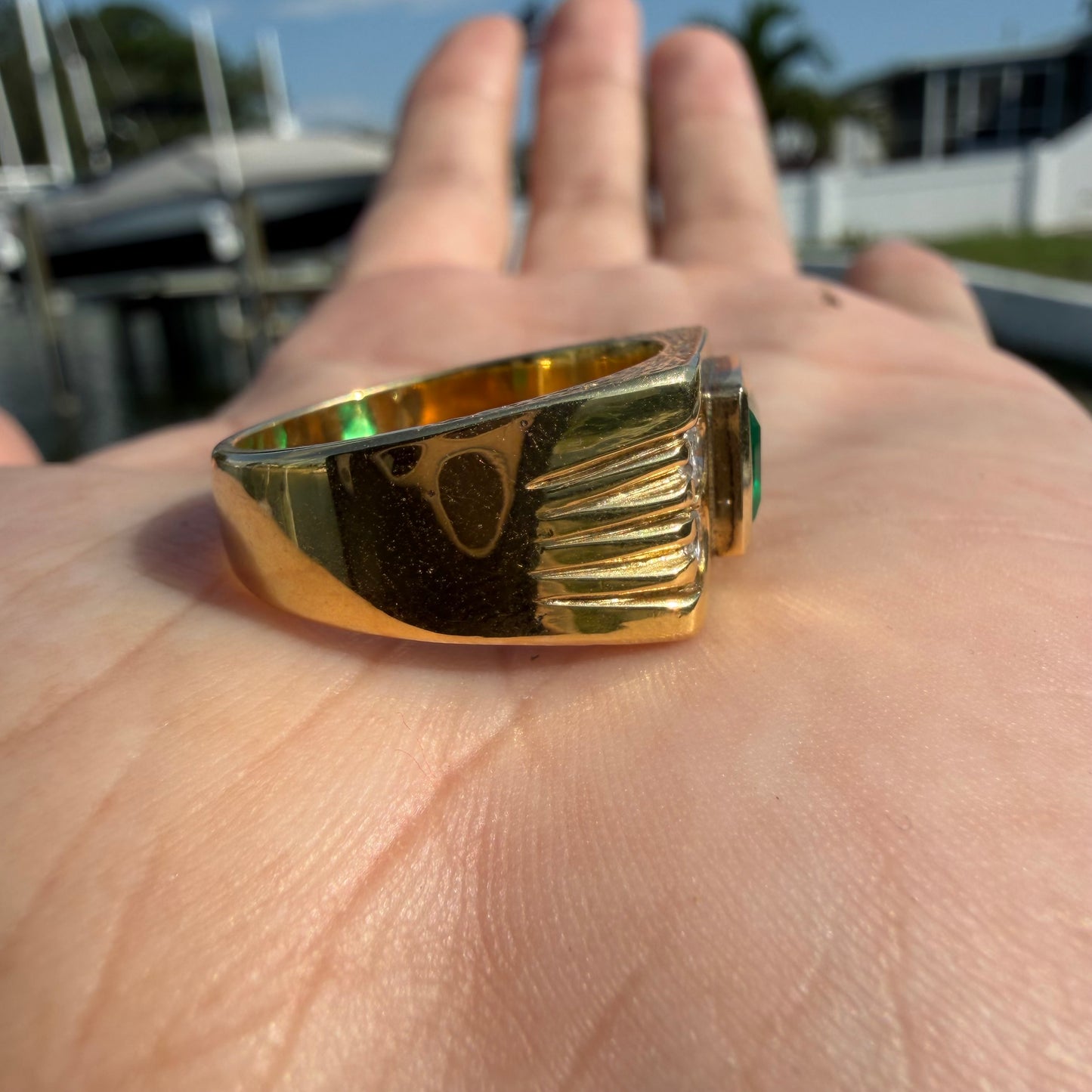 1980’s New Old Stock Solid 18k Yellow Gold 1.95ctw Natural Colombian Emerald and VS Diamond Signet Ring (9)