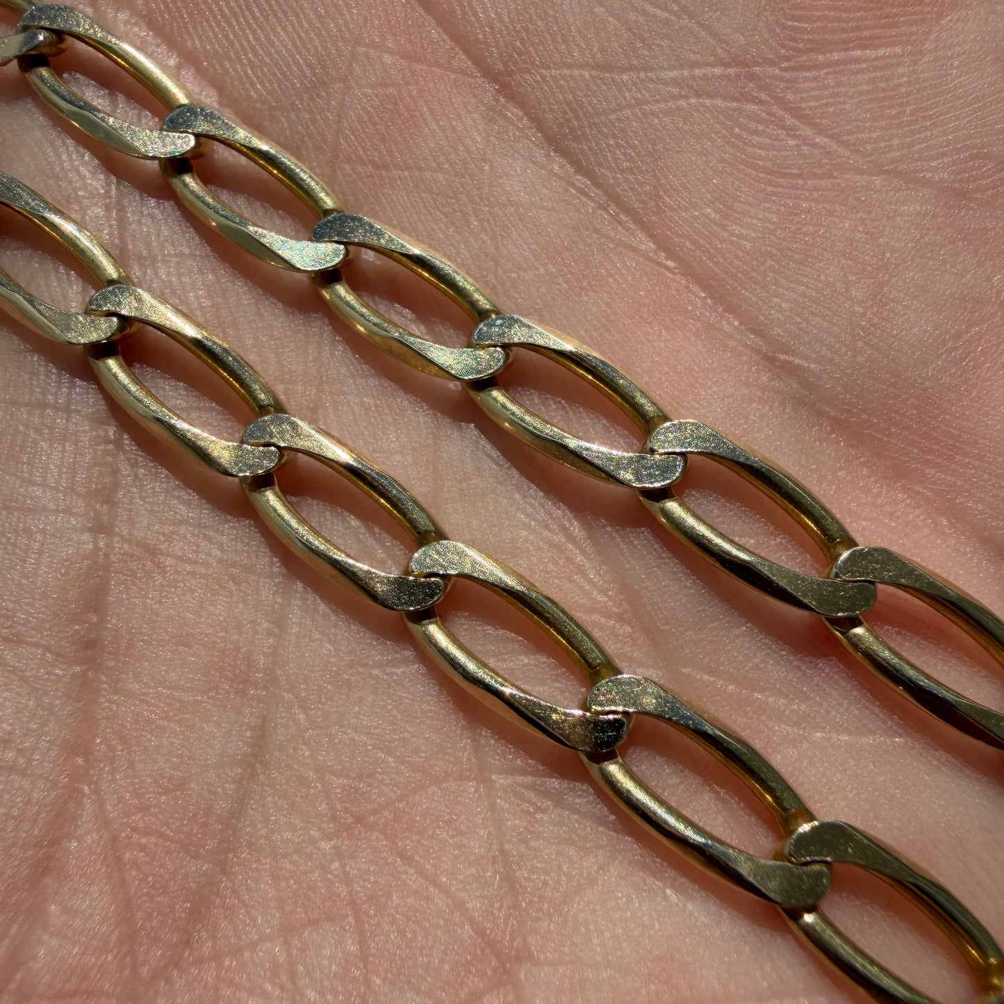 Vintage Solid 14k Yellow Gold Knife Edged Elongated Curb Link Necklace (21”)
