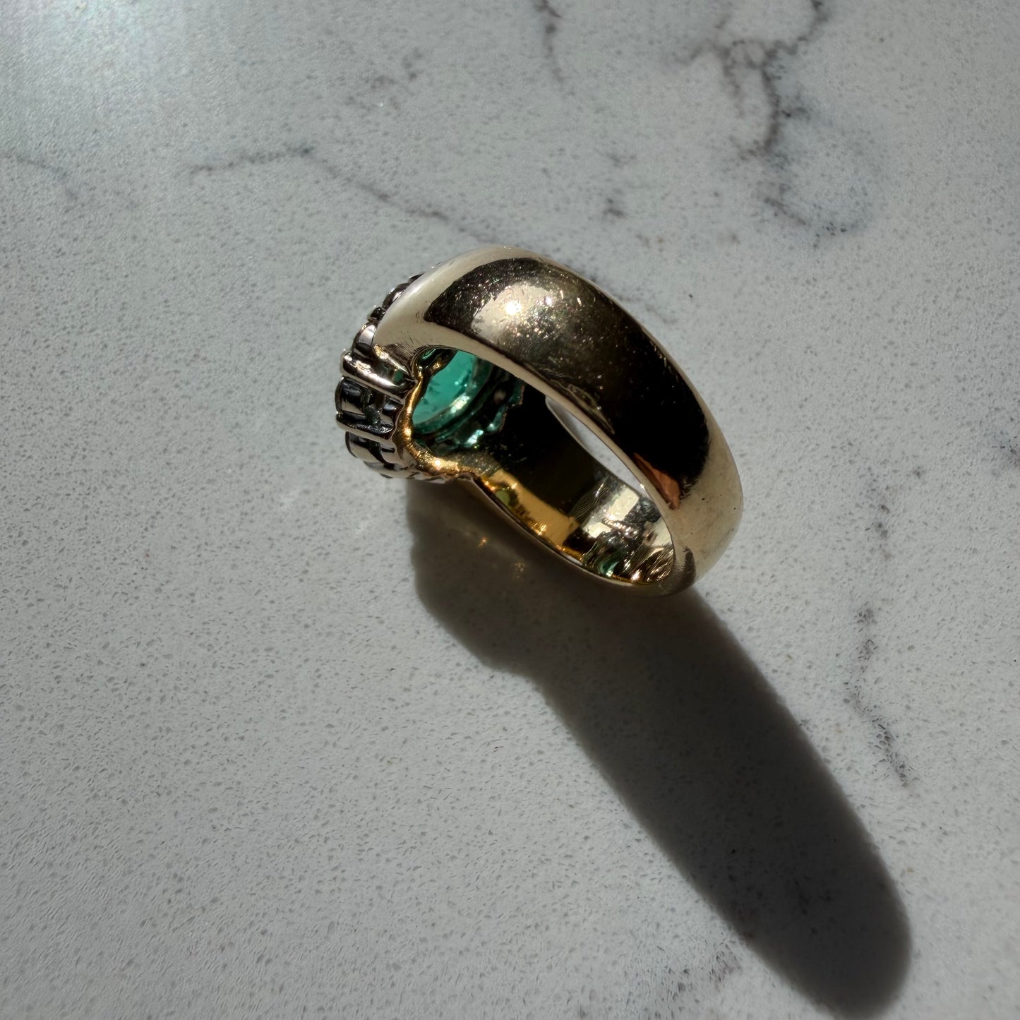 Vintage Solid 18k Yellow Gold 4.0ctw Natural Emerald Solitaire VS Diamond Halo Ring (6)