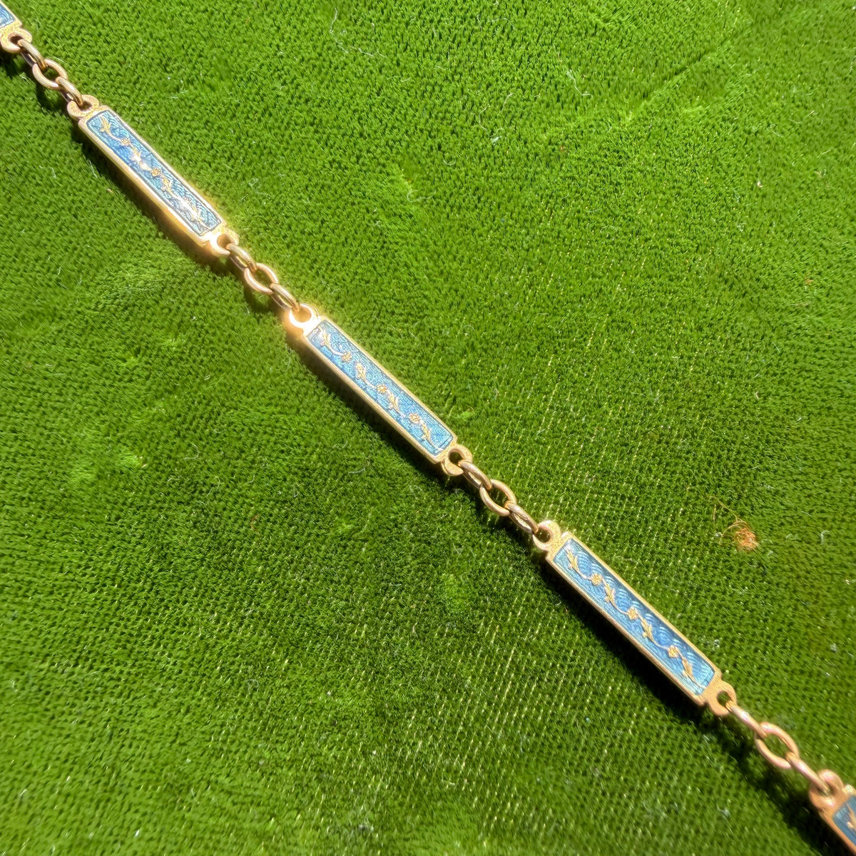 Victorian French 18k Yellow Gold Guilloche Enameled Watch Chain Cigar Cutter Fob Necklace Set (14”)