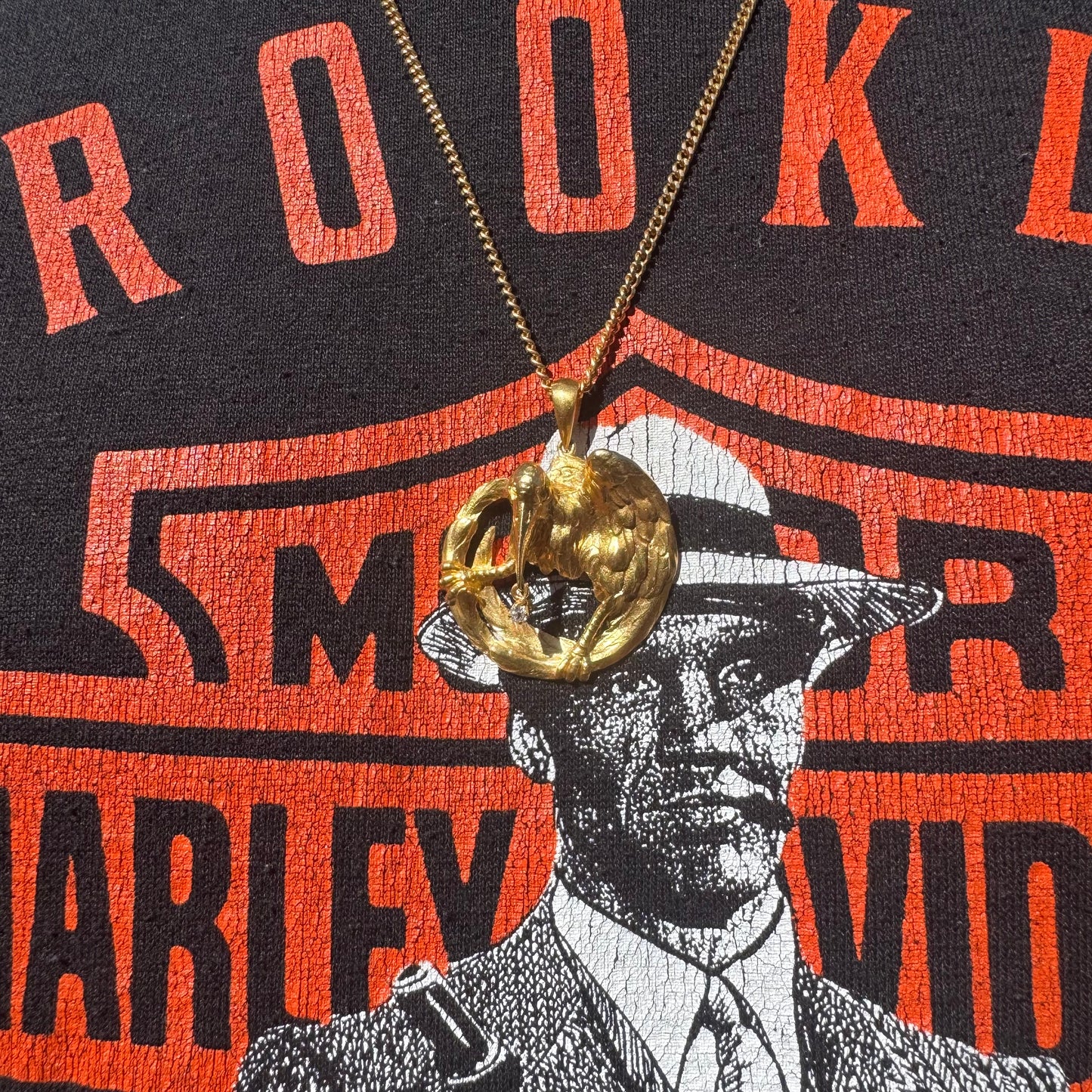 Antique Solid 19.1k Old Mine Cut Diamond Crow Pendant