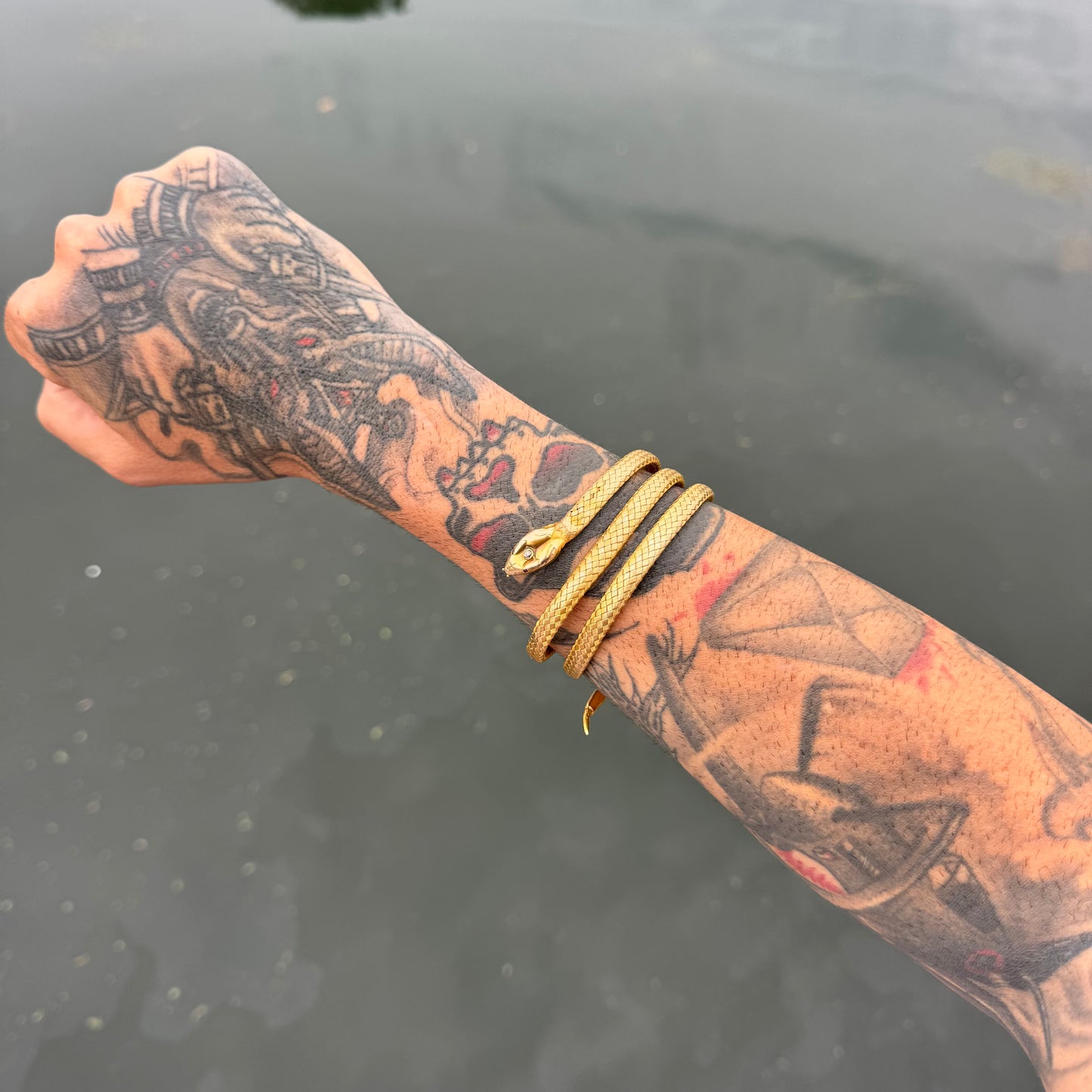 Circa 1840’s Early Victorian 19.7k Yellow Gold Woven Flexible Snake Band (24”)