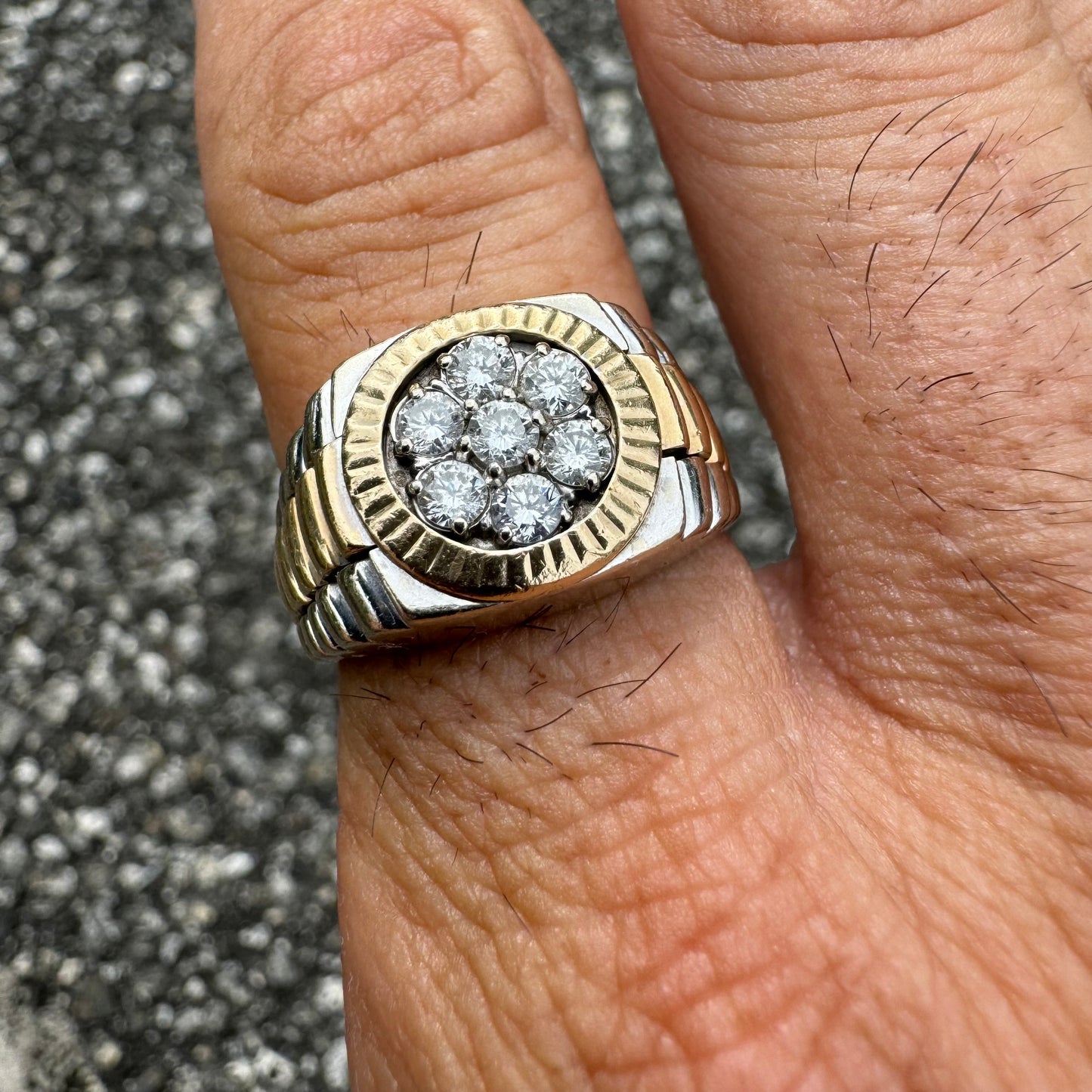 1980’s Two-Tone 14k Gold Natural Diamond Kentucky Cluster Rolex Style Ring (9.5)