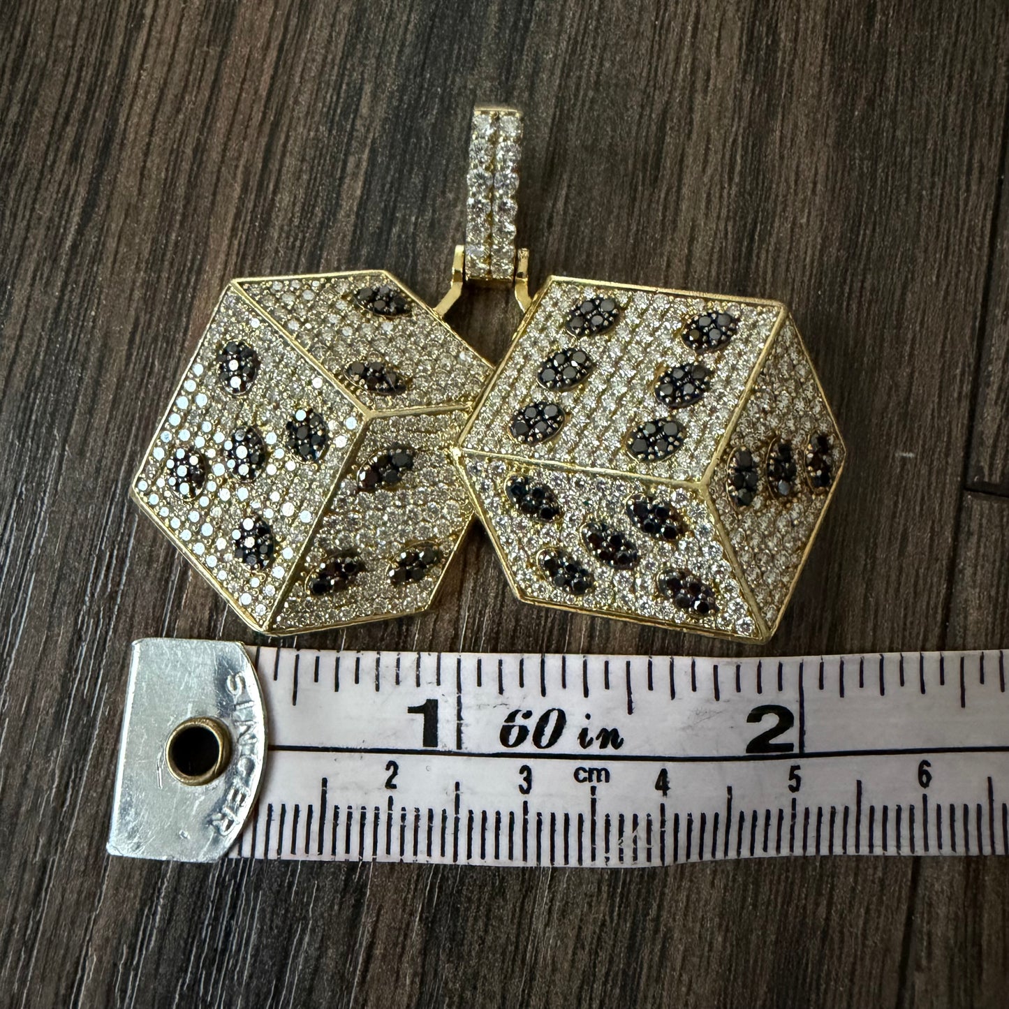 Custom Made Solid 18k Yellow Gold 5.15CTW Natural VS Diamond Encrusted Dice Pendant