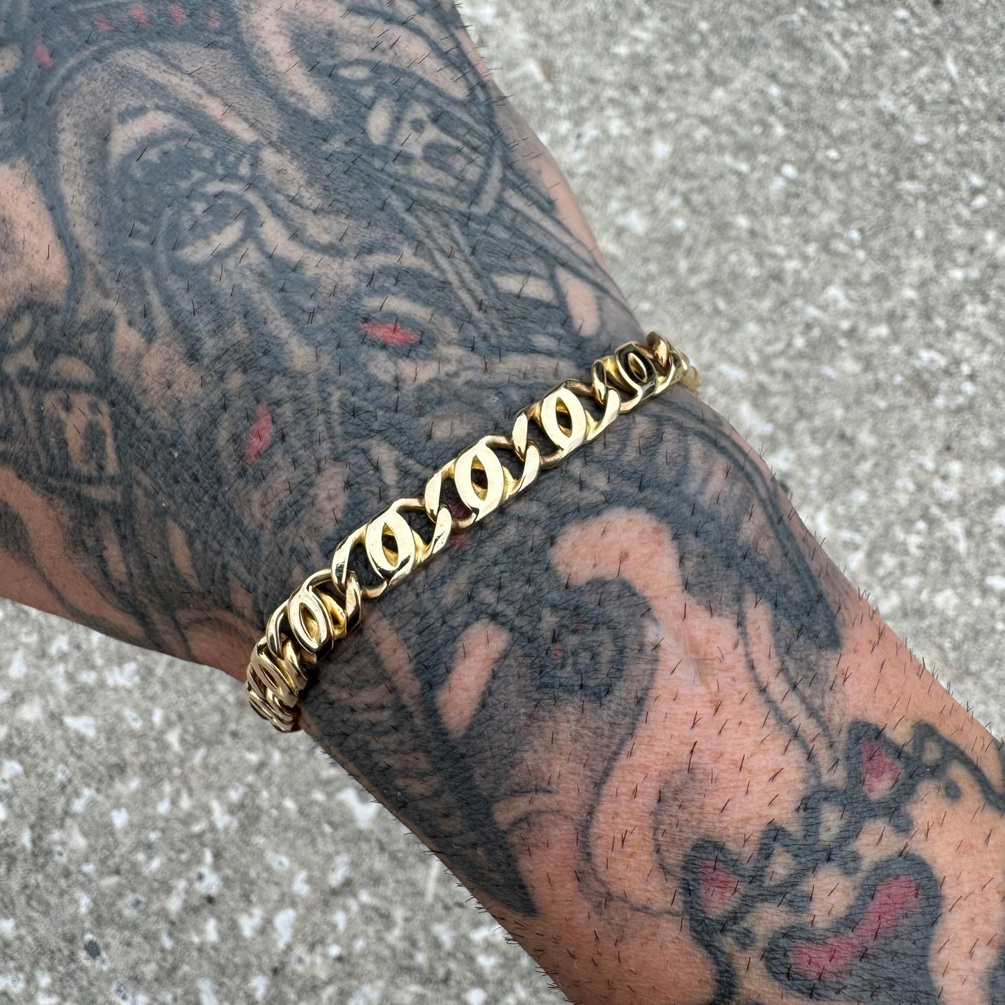 Vintage Solid 14k Italian Yellow Gold Knife Edged Tigers Eye “Chanel Link” Bracelet (8.25”)